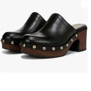 YDN Black Comfy Rounded Toe Studded Clogs Platform Slip On Block Mid Heel Mules